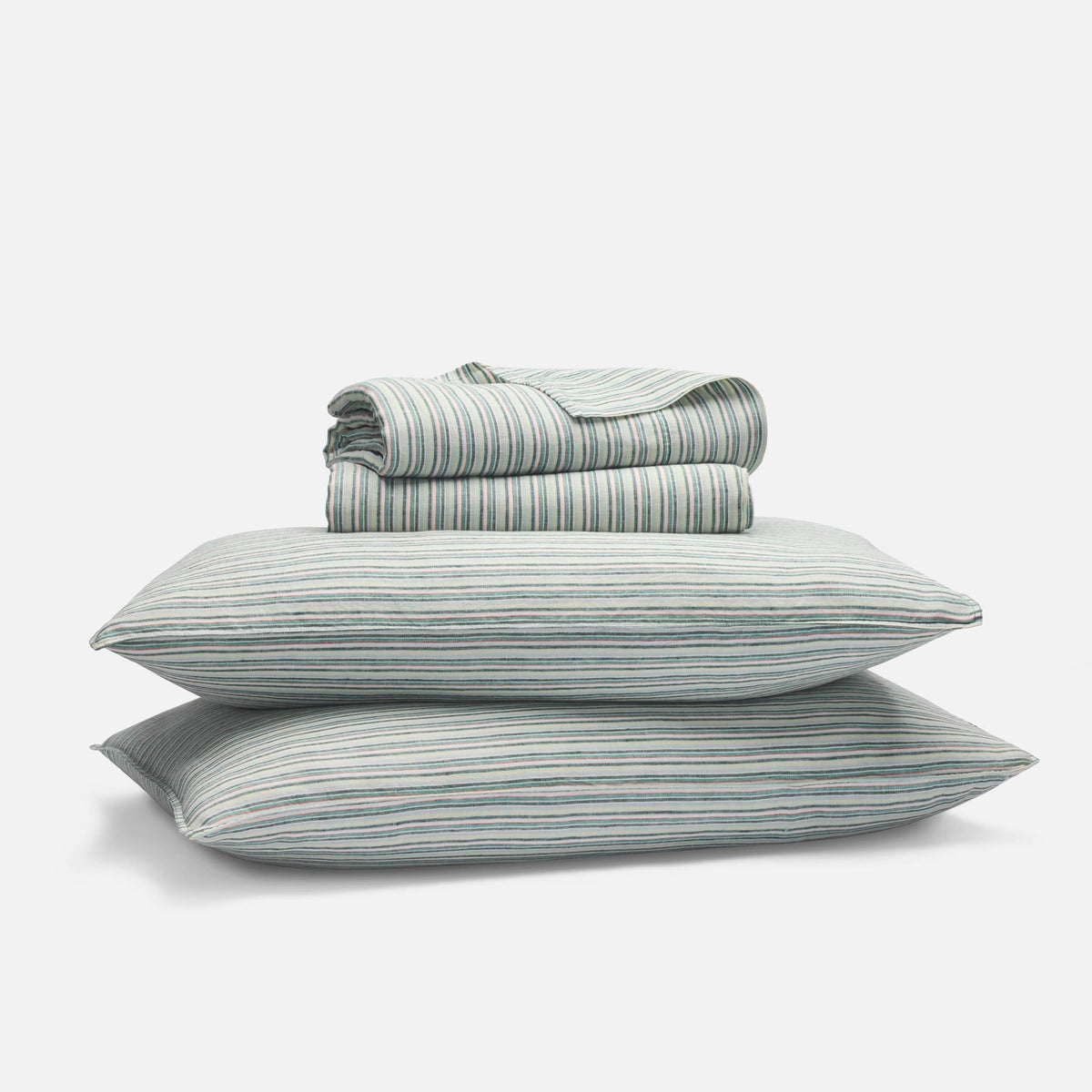 Washed European Linen Core Sheet Set - Carmine Stripe in Dragonfly / Full