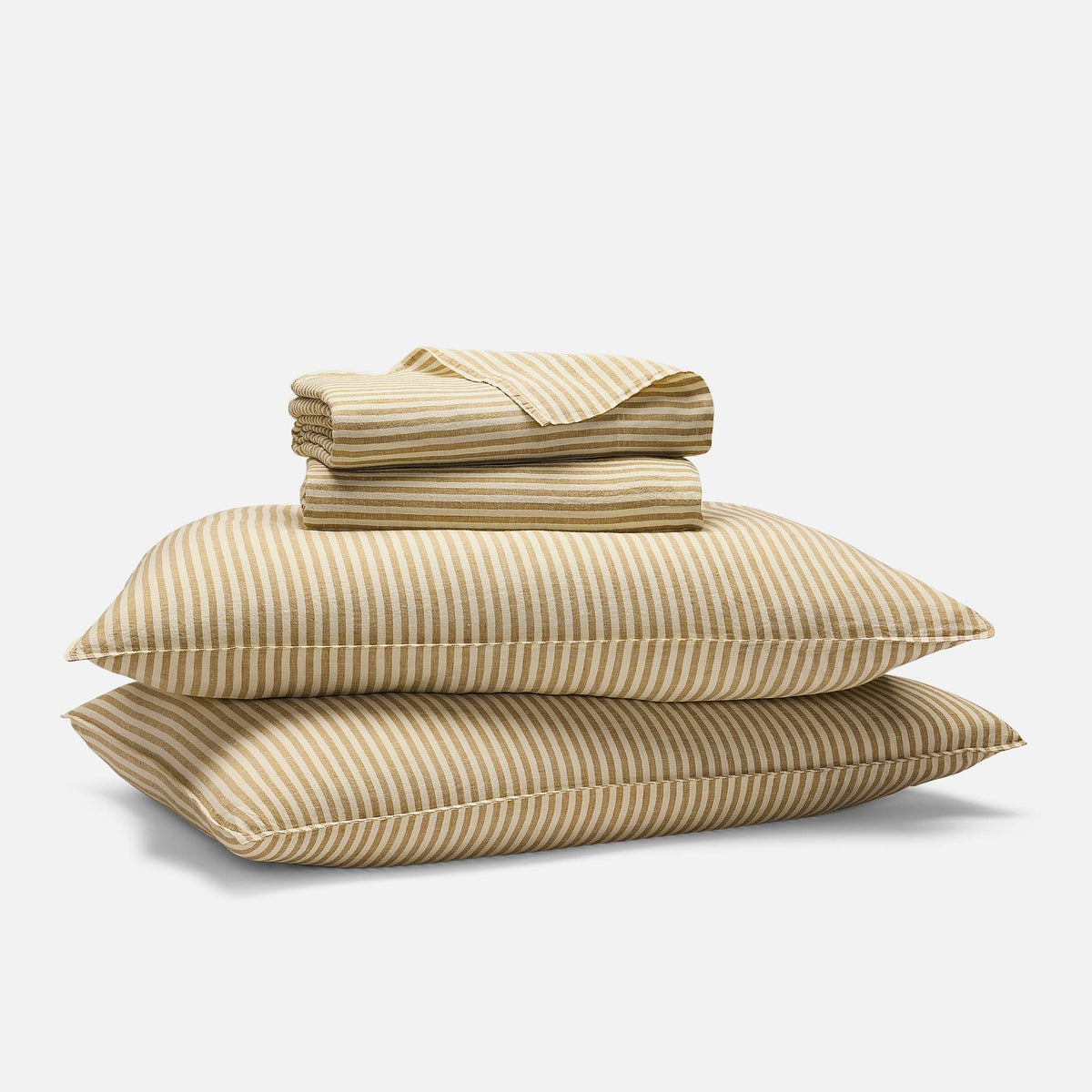 Washed European Linen Core Sheet Set - Oxford Stripe in Dried Grass / Full